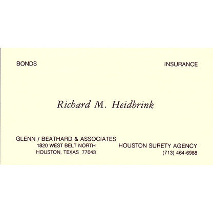 Richard M Heidbrink Glenn Beathard & Assoc Houston Vintage Business Card SD9-B6