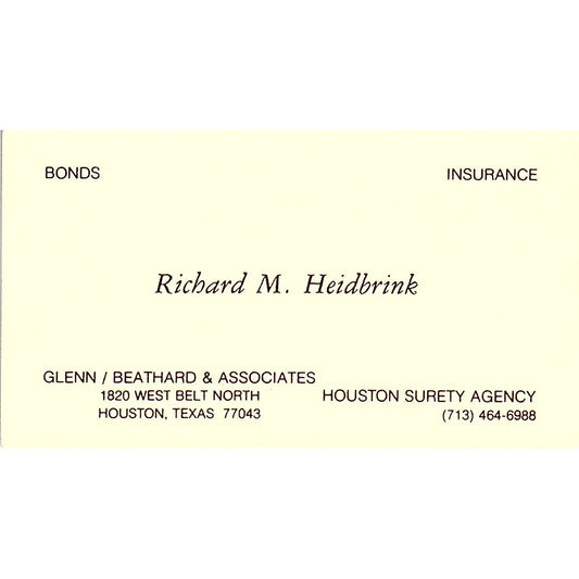 Richard M Heidbrink Glenn Beathard & Assoc Houston Vintage Business Card SD9-B6