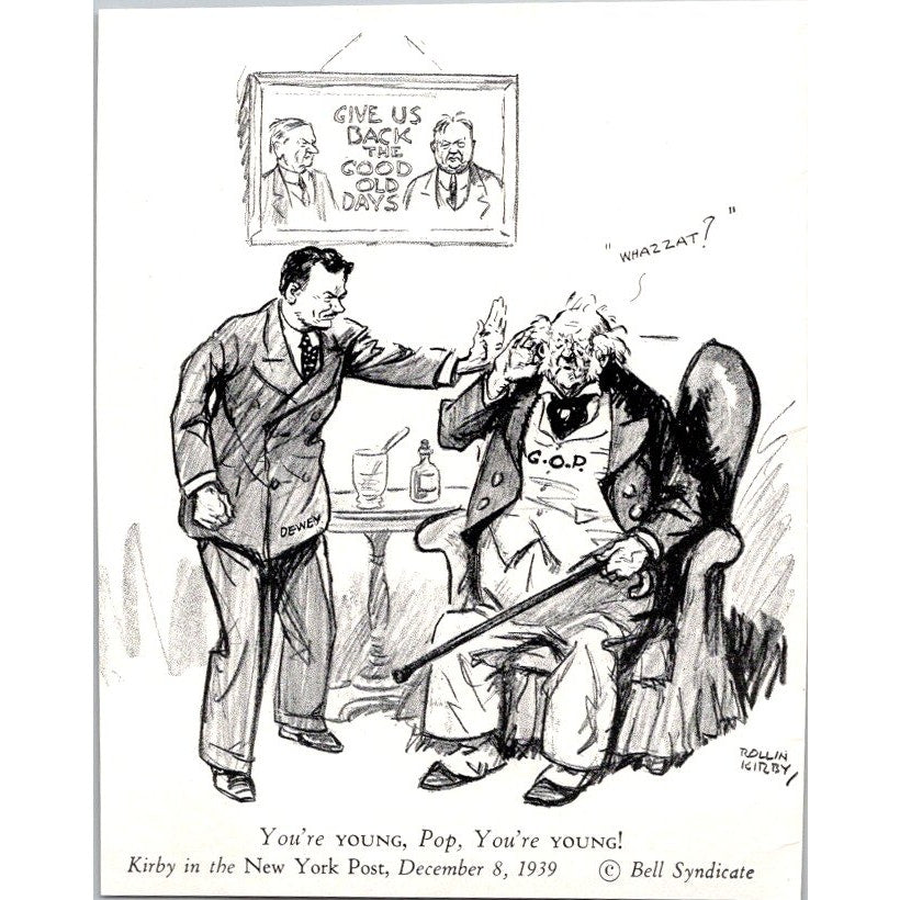 Dewey and Elderly GOP 1940 Rollin Kirby Political Cartoon AJ4-5