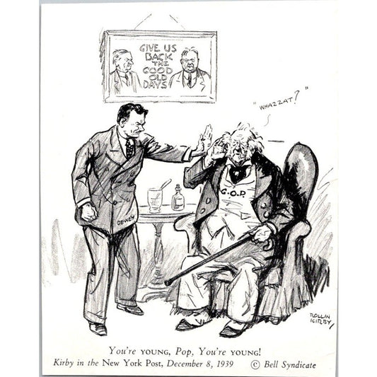 Dewey and Elderly GOP 1940 Rollin Kirby Political Cartoon AJ4-5