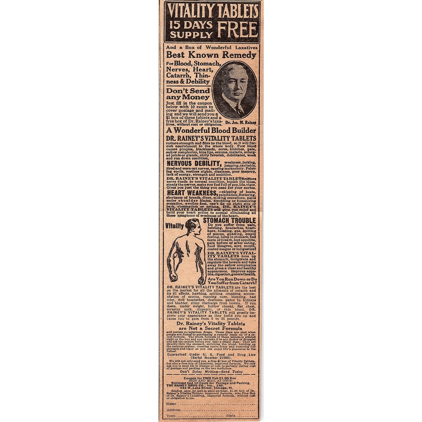 Dr. Rainey's Vitality Tablets The Rainey Drug Co Chicago 1926 Ad AG3-4
