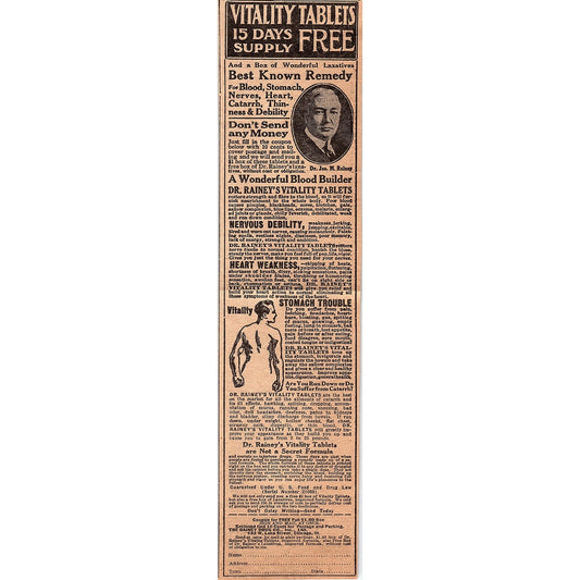 Dr. Rainey's Vitality Tablets The Rainey Drug Co Chicago 1926 Ad AG3-4