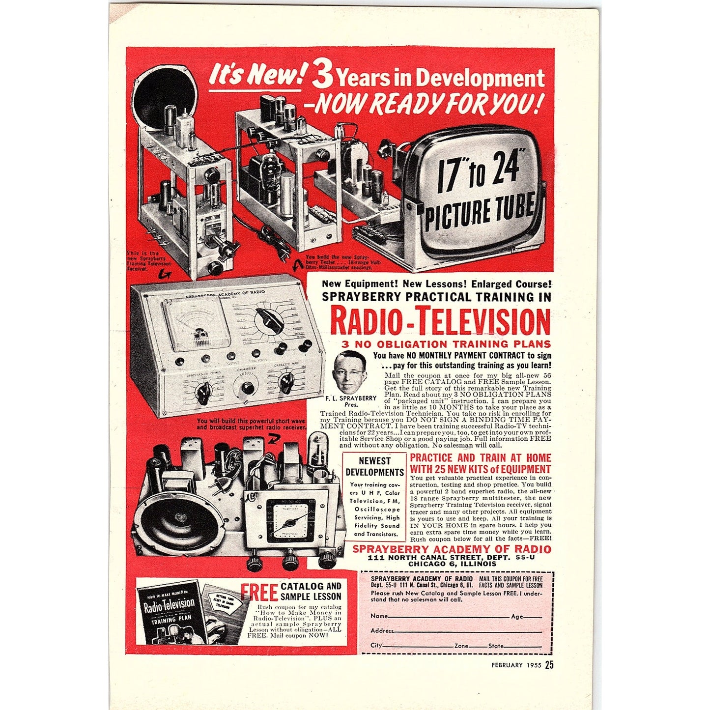 Spayberry Academy of Radio F.L. Spayberry Chicago 1955 Ad AG1-7