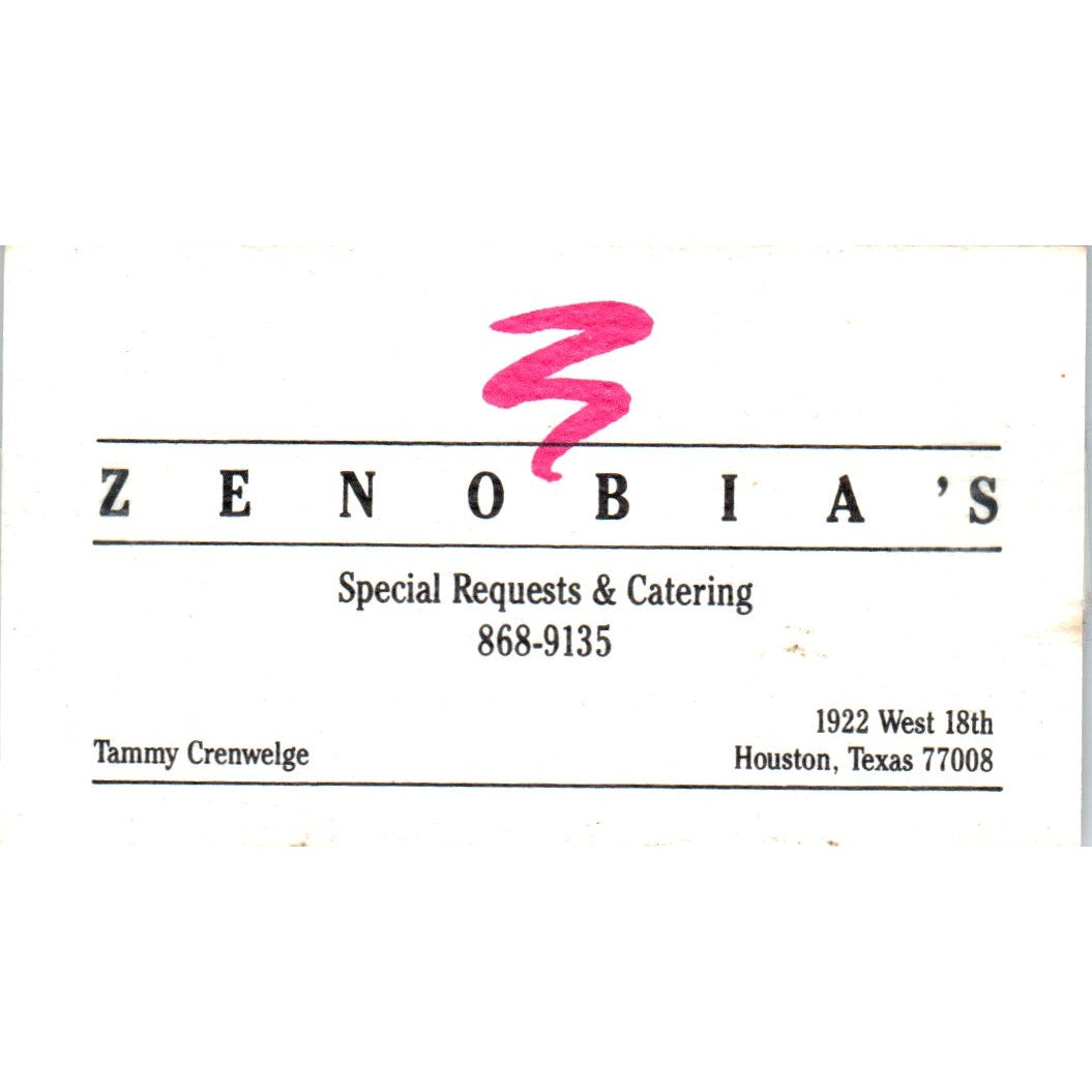 Zenobia's Catering Tammy Crenwelge Houston Vintage Business Card SD8-B19