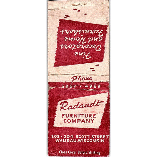 Radiant Furniture Co Wausau WI Vintage Matchbook Cover SC7-Y11