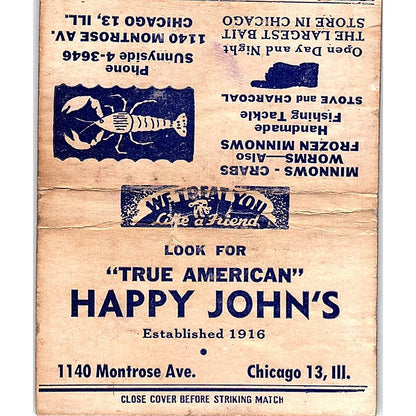 Happy John Fishing Teacher Chicago IL Vintage Large Matchbook Cover TH2-Y2