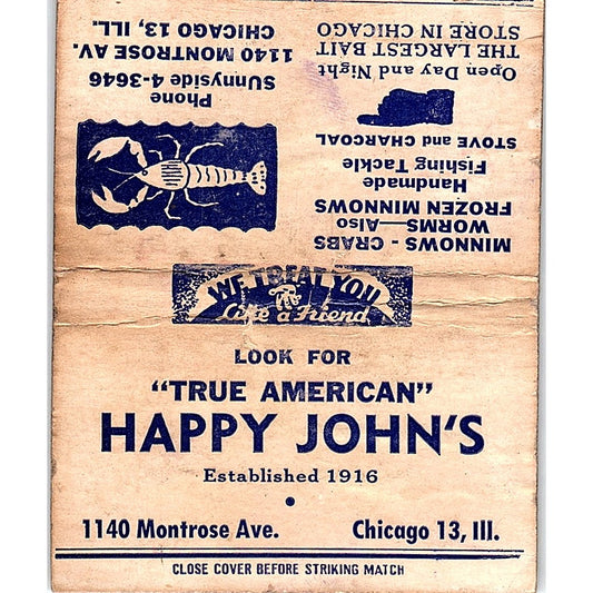 Happy John Fishing Teacher Chicago IL Vintage Large Matchbook Cover TH2-Y2