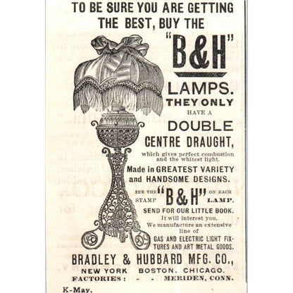 The B&H Lamp Bradley & Hubbard Boston c1890 Victorian Ad AE8-CH6