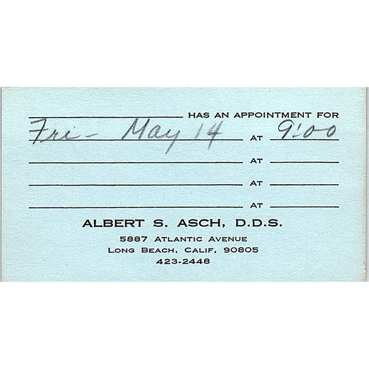 Albert S. Asch Long Beach CA Vintage Business Card SB4-B4