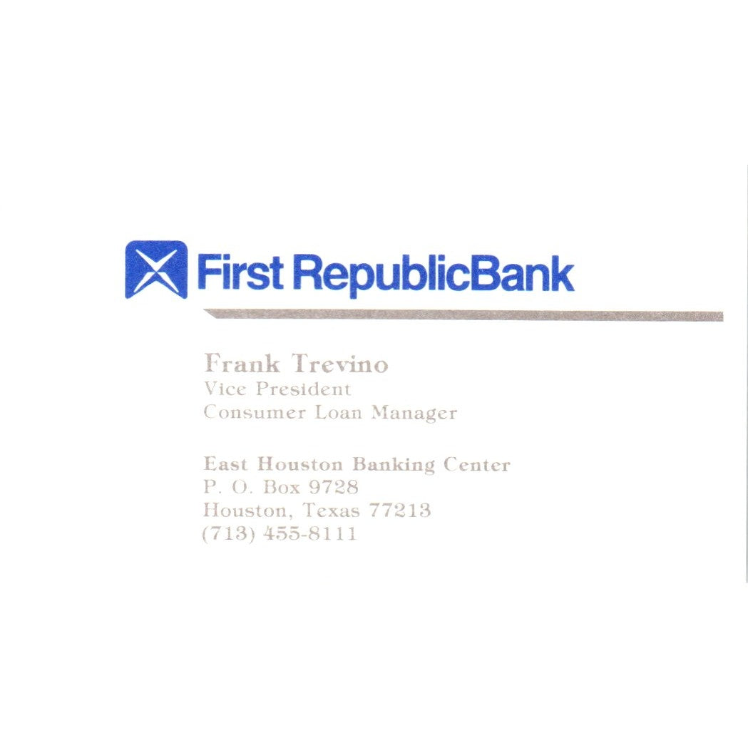 Frank Trevino First Republic Bank Houston TX Vintage Business Card SE3-B8