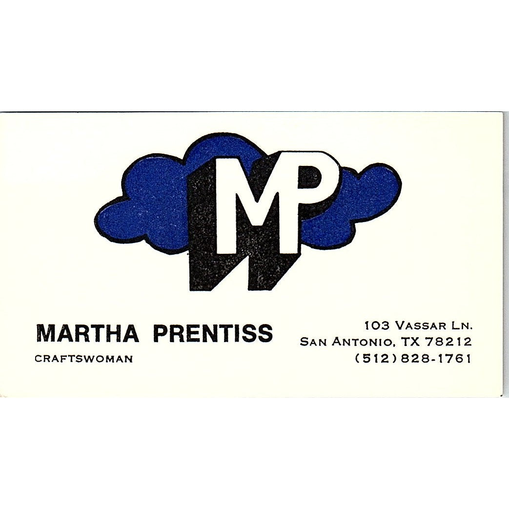Martha Prentiss Craftswoman San Antonio TX Vintage Business Card SE3-B11
