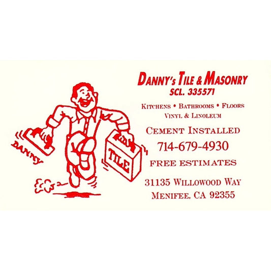 Danny's Tile & Masonry Menifee CA Vintage Business Card SC9-B8
