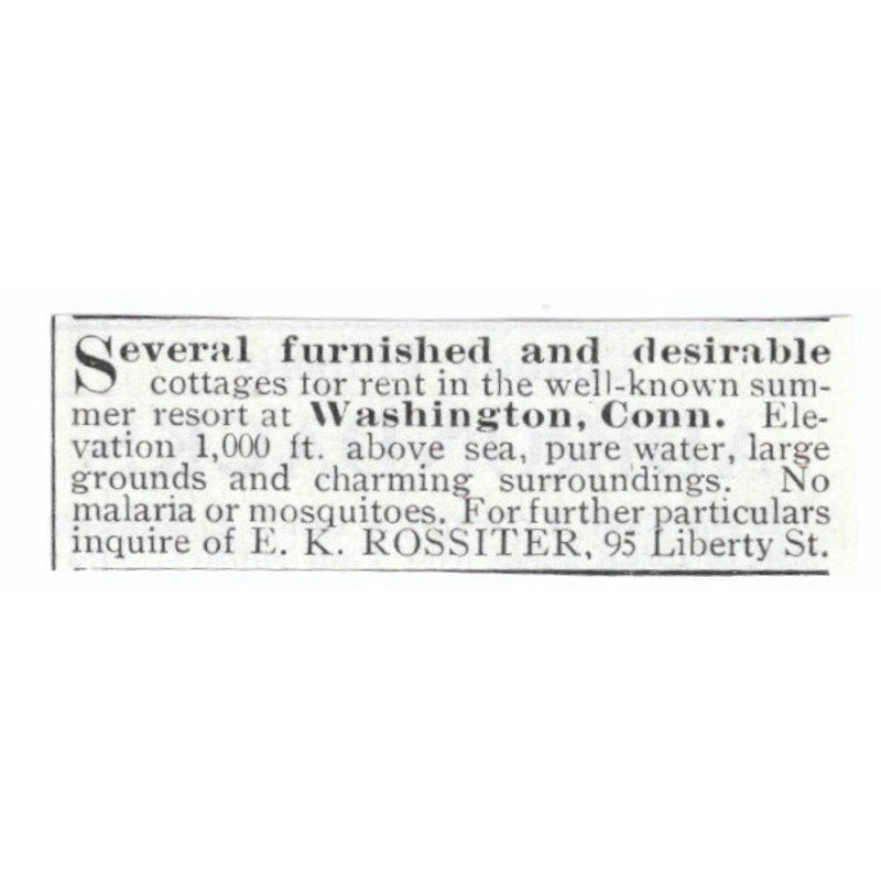 Washington CT Furnished Cottages E.K. Rossiter 1903 Magazine Ad AF7-SS1