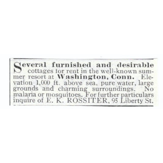 Washington CT Furnished Cottages E.K. Rossiter 1903 Magazine Ad AF7-SS1