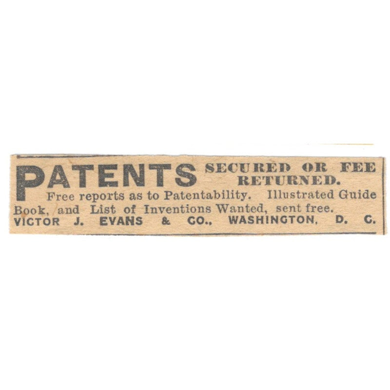 Victor J. Evans & Co Patent Agent Washington DC 1910 Magazine Ad AF1-SS8