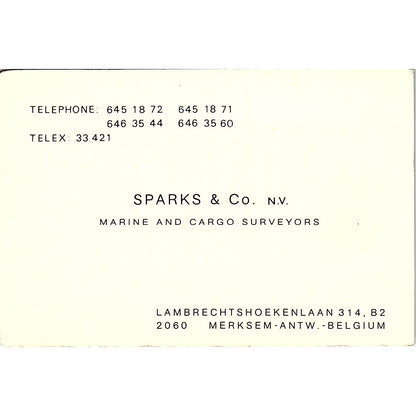 Sparks & Co NV Marine &Cargo Surveyors Merksem-Antw Belgium Business Card TH2-B1