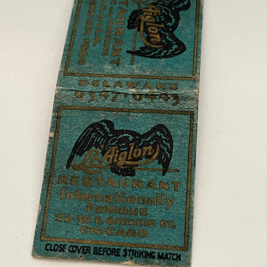 L'Aiglon Restaurant 30 E. Ontario St. Chicago Vintage Matchbook MB59-1