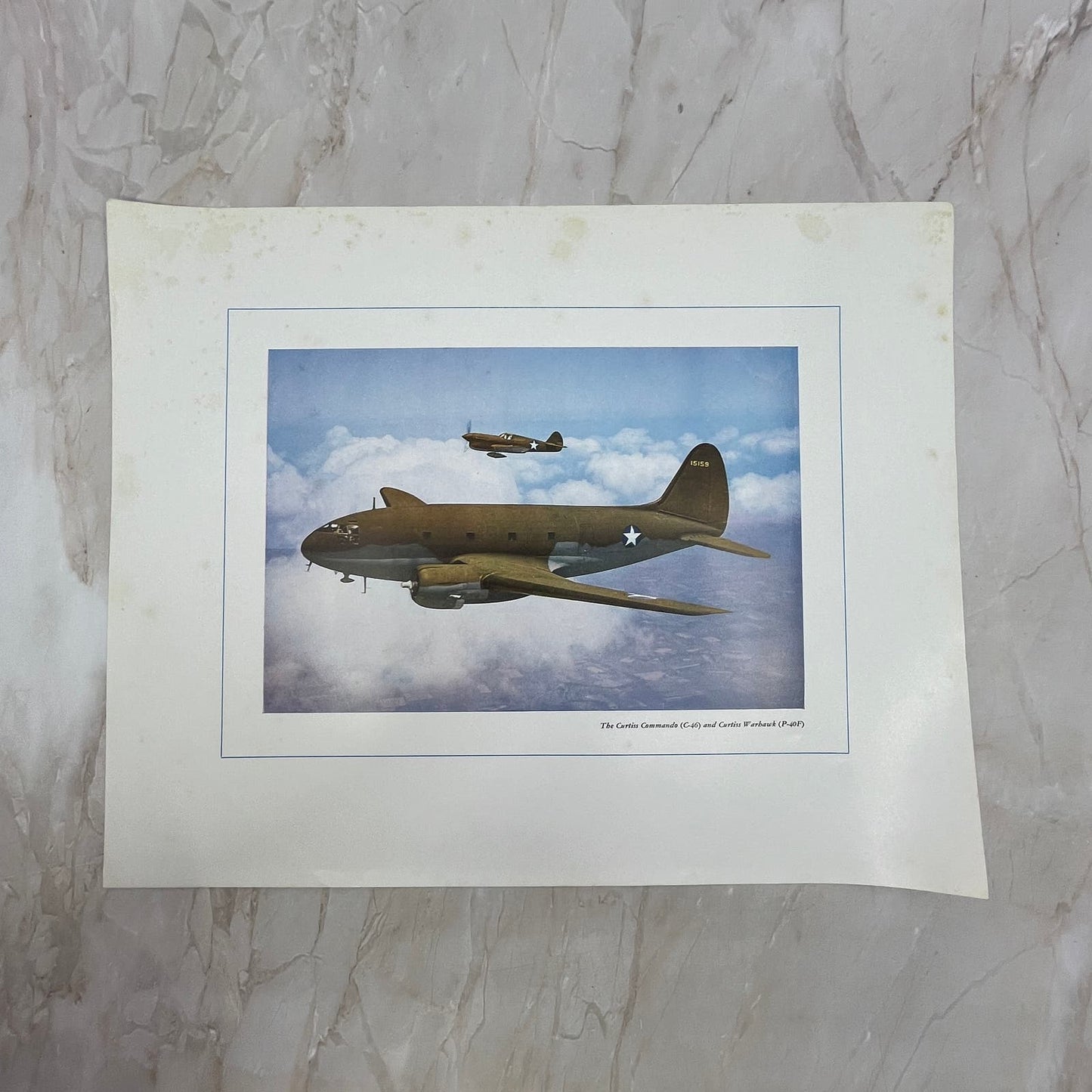 The Curtiss C46 Commando and Warhawk P-40F Vintage Print 10.5x13 FL6-4
