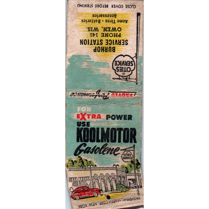 Burhop Service Station Owen WI Koolmotor Gasoline Vintage Matchbook Cover SF4-Y1