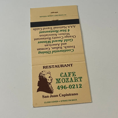 Cafe Mozart San Juan Capistrano Vintage Matchbook Cover TB6-MB2-6