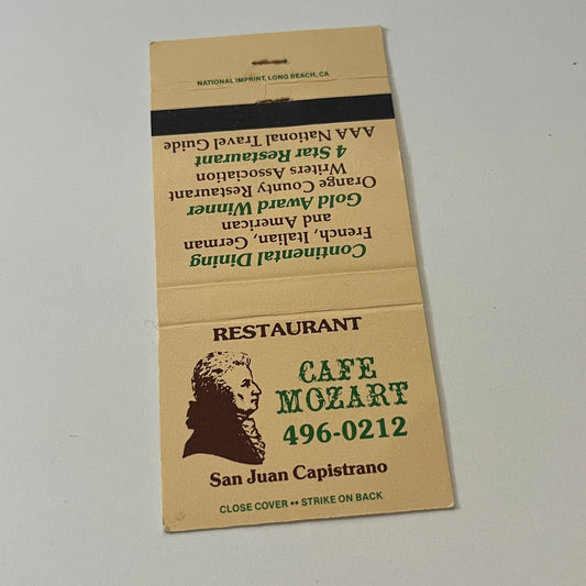 Cafe Mozart San Juan Capistrano Vintage Matchbook Cover TB6-MB2-6
