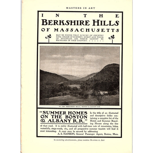 Boston & Albany Railroad in the Berkshire Hills of Massachusetts - 1904 Ad AF5-2