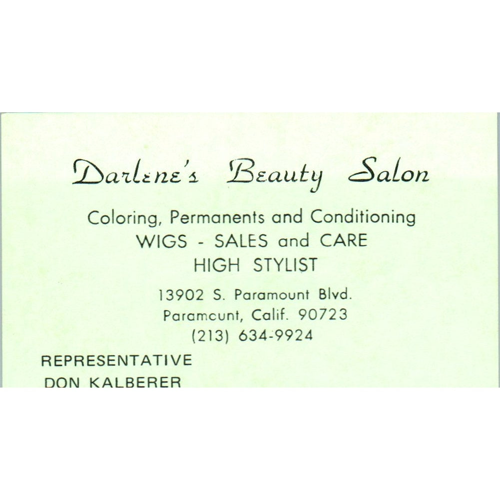 Darlene's Beauty Salon Don Kalberer Paramount CA Vintage Business Card SD8-B10