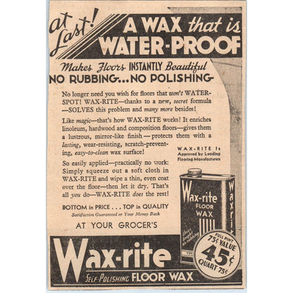 Wax-Rite Floor Wax 1935 Minneapolis Journal Advertisement AE7-N2