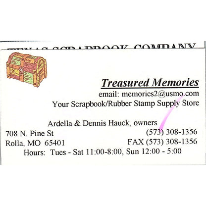 Ardella & Dennis Hauck Treasured Memories Rolla MO Vintage Business Card SC9-B11