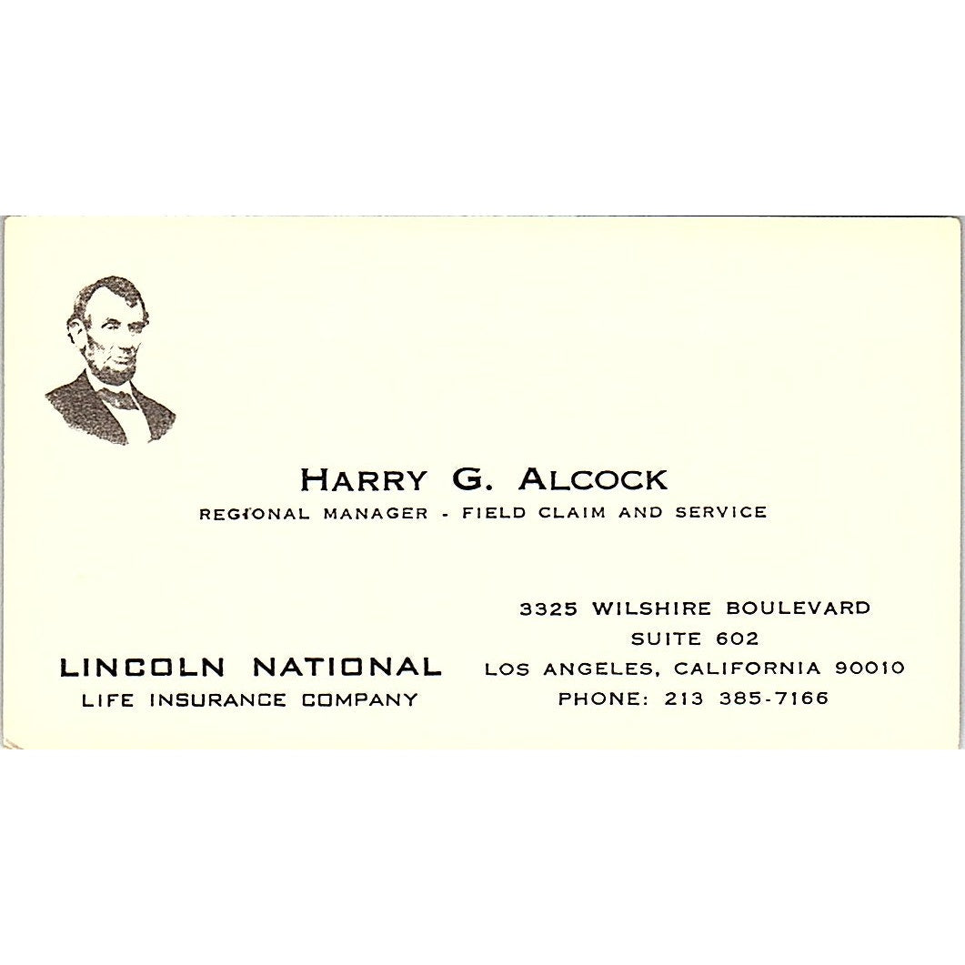 Harry G Alcock Lincoln National Los Angeles Vintage Business Card SD9-B9