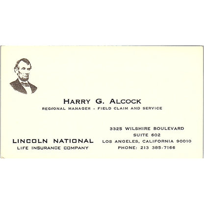 Harry G Alcock Lincoln National Los Angeles Vintage Business Card SD9-B9
