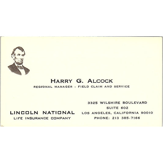 Harry G Alcock Lincoln National Los Angeles Vintage Business Card SD9-B9