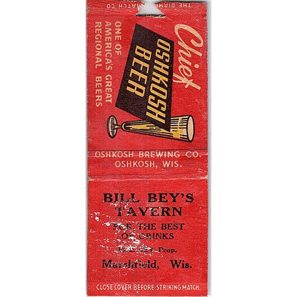Bill Bey's Tavern Marshfield WI Vintage Matchbook Cover SF3-Y3