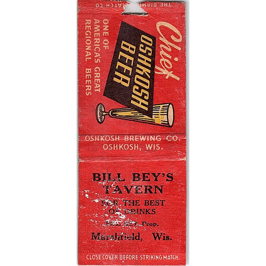 Bill Bey's Tavern Marshfield WI Vintage Matchbook Cover SF3-Y3