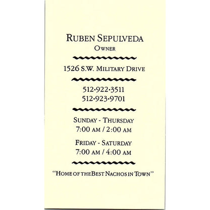 Don Pedro Mexican Restaurant Ruben Sepulveda Austin Vintage Business Card SC9-B1