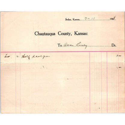 1908 Sedan Kansas Chautauqua County Receipt for Wolf Scalps Owen Lavely AD8-R4