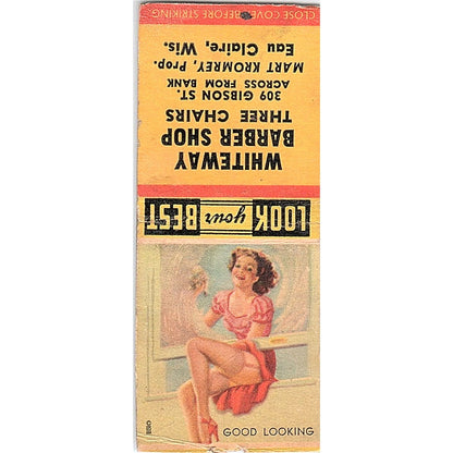 Whiteway Barber Shop Mart Kromrey Eau Claire WI Pinup Vtg Matchbook Cover SC7-Y7