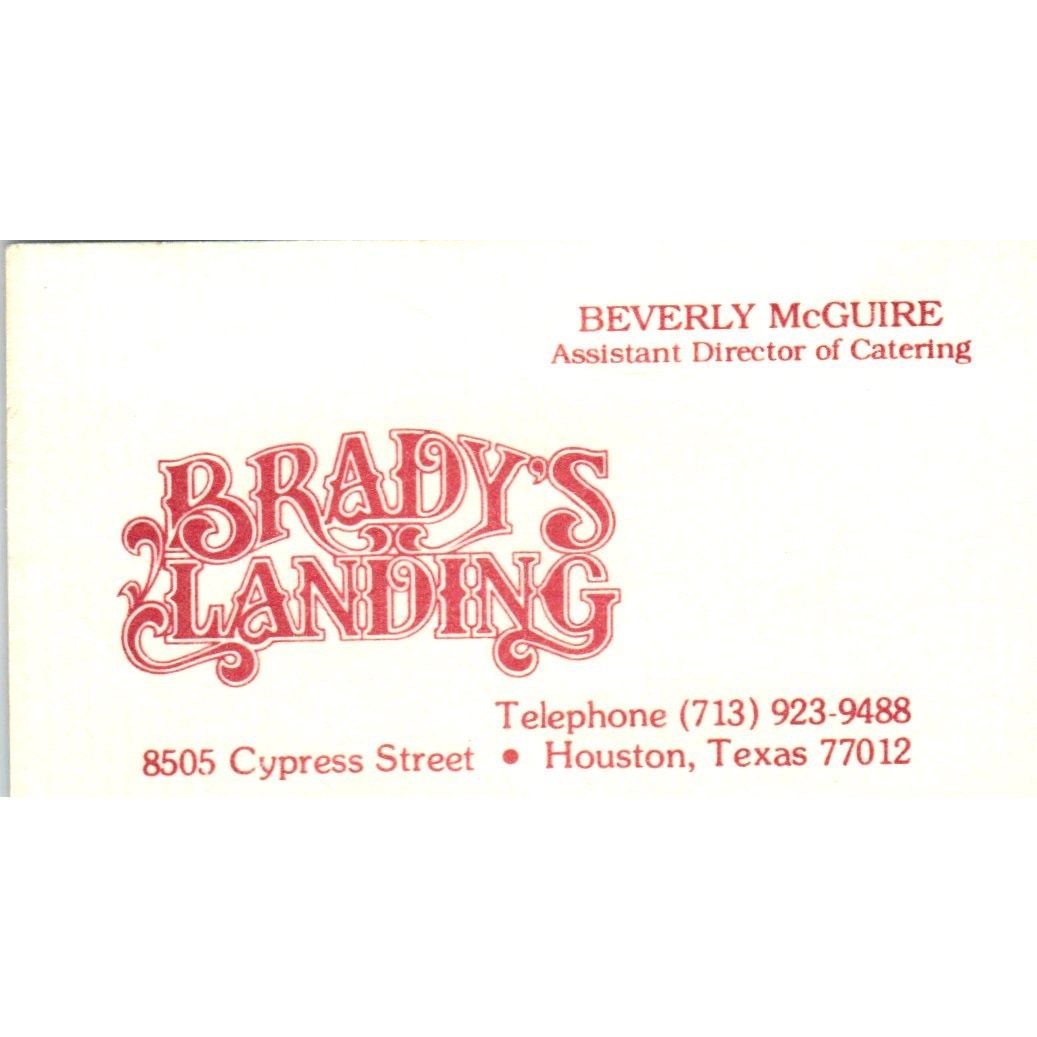 Brady's Landing Beverly McGuire Houston TX Vintage Business Card SD8-B8