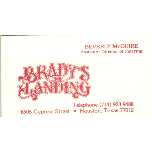 Brady's Landing Beverly McGuire Houston TX Vintage Business Card SD8-B8