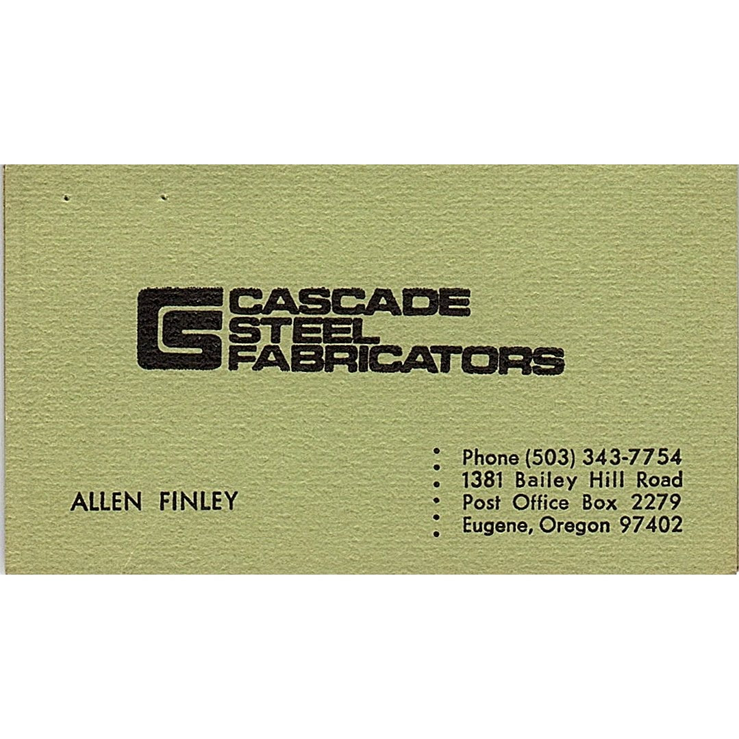 Allen Finley Cascade Steel Fabricators Eugene OR Vintage Business Card SE5-B1