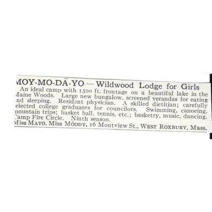Wildwood Lodge for Girls Boston MA Miss Mayo Miss Moody c1920 Harper's Ad AG4-S6