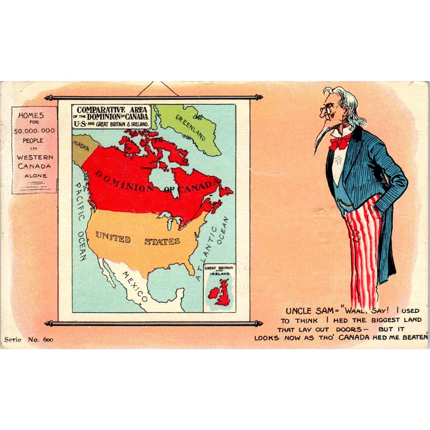 1906 Uncle Sam Canada Has Me Beaten Vintage Postcard PD1