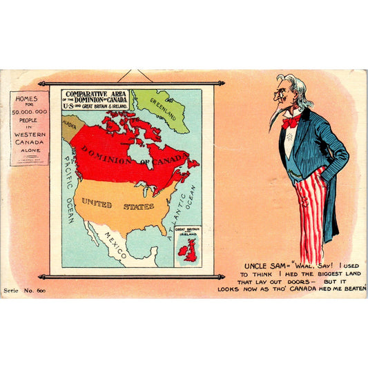 1906 Uncle Sam Canada Has Me Beaten Vintage Postcard PD1
