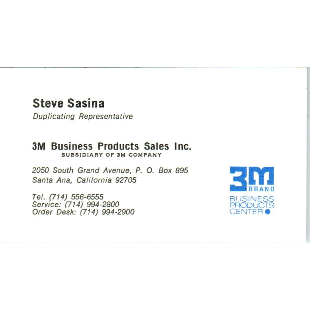 Steve Sasina 3M Business Products Santa Ana Vintage Business Card SE3-B5