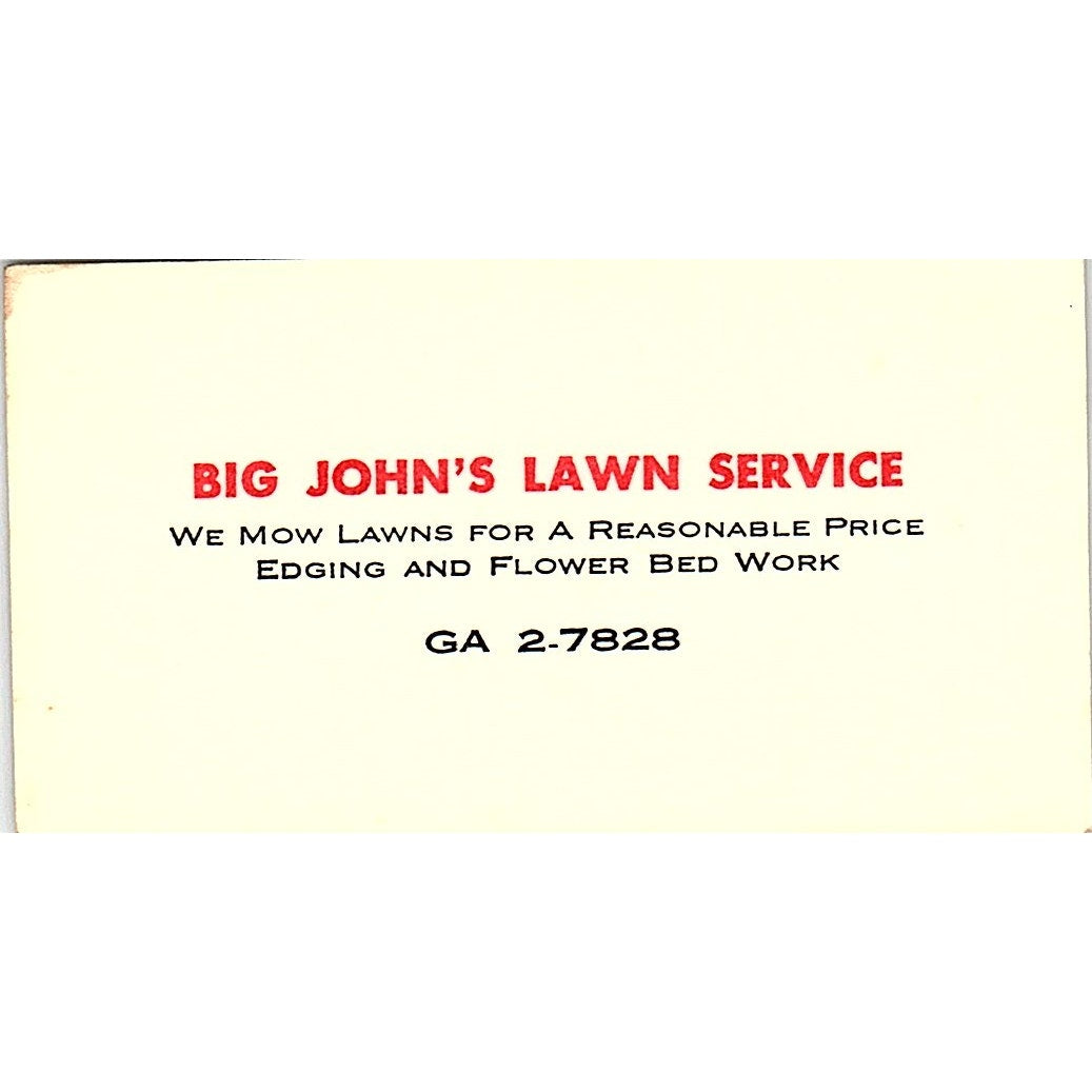 Big John's Lawn Service Edging & Flower Bed Work Vintage Business Card SSB4-B13
