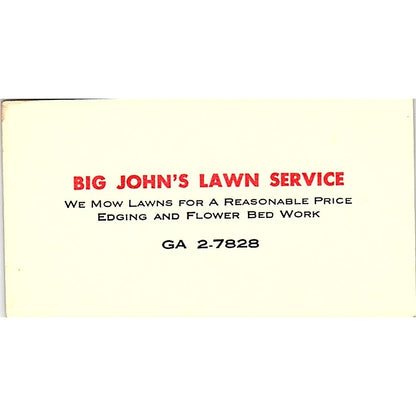 Big John's Lawn Service Edging & Flower Bed Work Vintage Business Card SSB4-B13