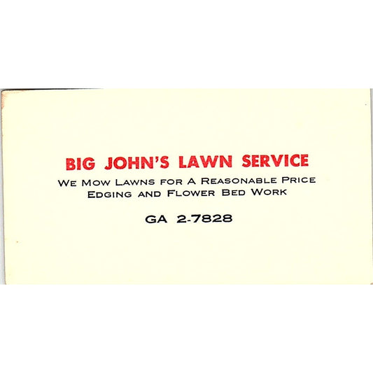 Big John's Lawn Service Edging & Flower Bed Work Vintage Business Card SSB4-B13
