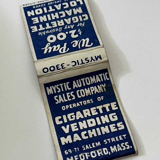 Mystic Automatic Sales Cigarette Vending Machines Medford Matchbook TB6-MB1-13