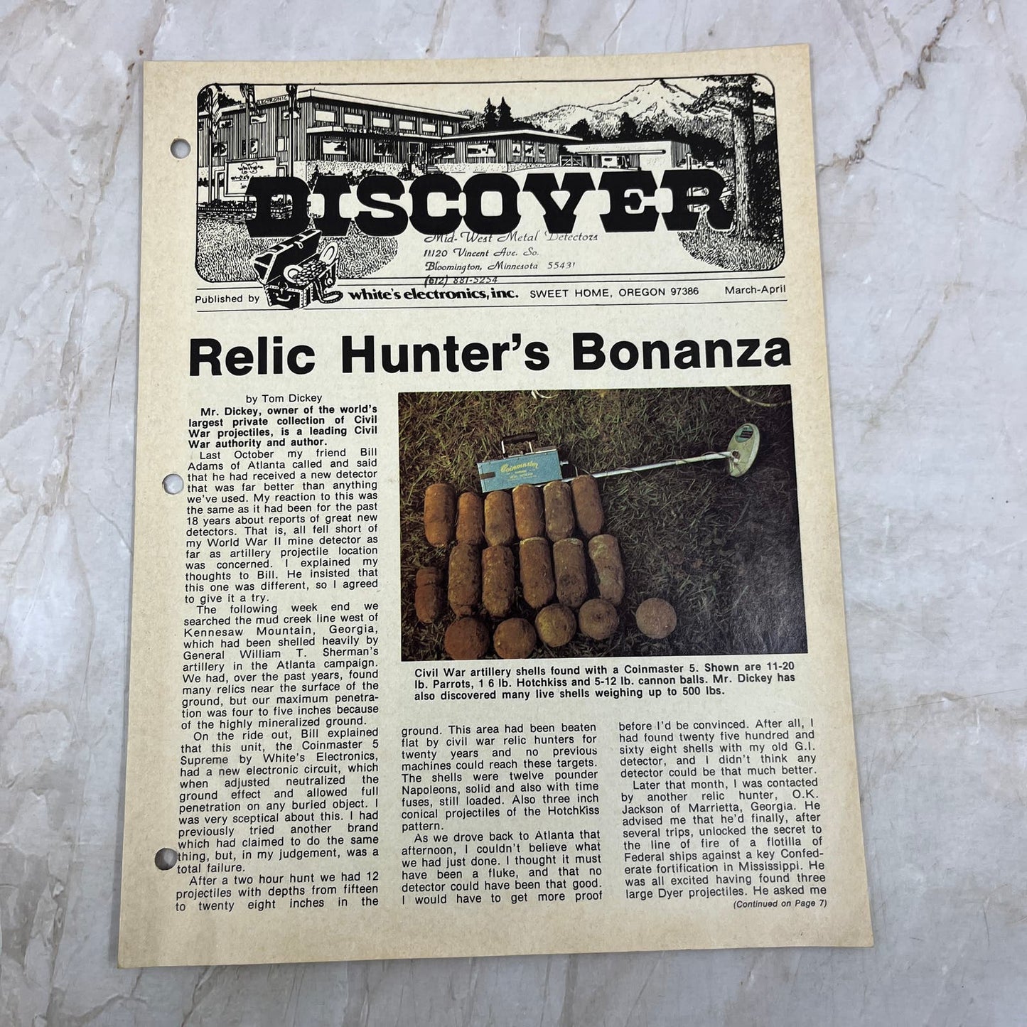 1975 Mar/Apr White's Electronics Discover Newsletter Metal Detector Treasure M19