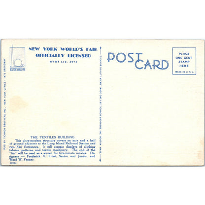 1939 New York World's Fair Textiles Building Vintage Postcard PD3
